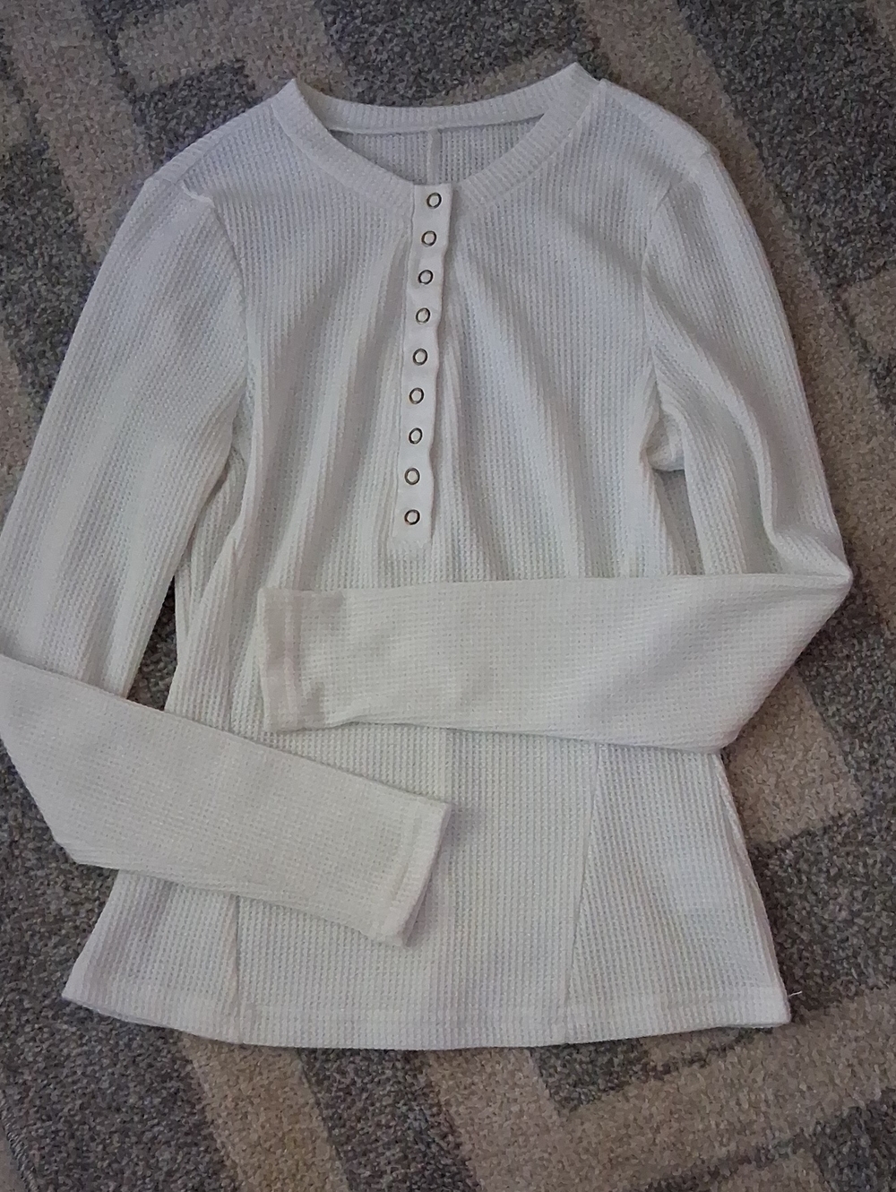 White Henley Waffle Knit Long-Sleeve Top - Women NWOT